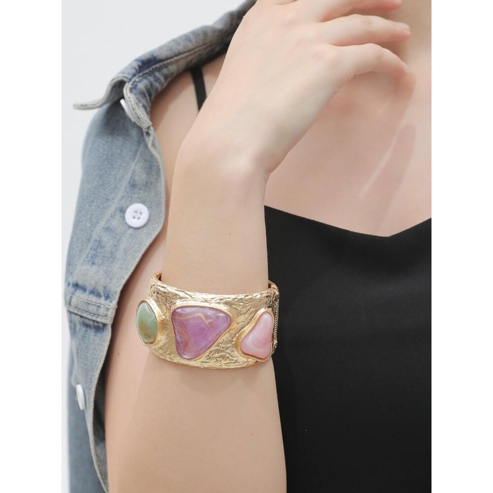 Gold Silver Beaded Stackable Boho Cuff Bracelet F… - image 5